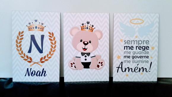 Kit 3 Placas Decorativas Ursinho com nome