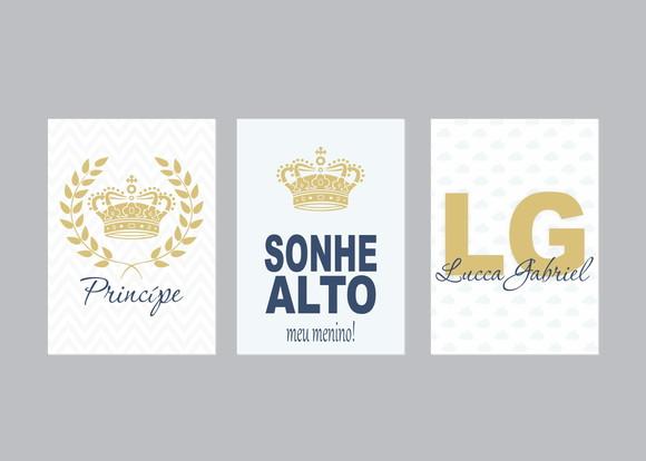 Kit 3 Placas Decorativas Principe Rei sonhe alto