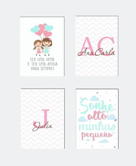 Kit 4 Placas Decorativas Irmãs Sonhe Alto MDF