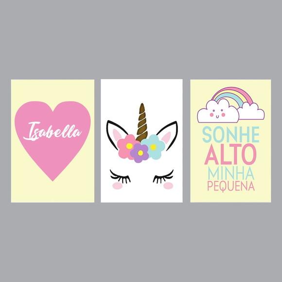 Kit 3 Placas Decorativas Unicornio MDF 02