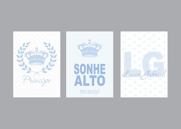 Kit 3 Placas Decorativas Príncipe Rei sonhe alto baby