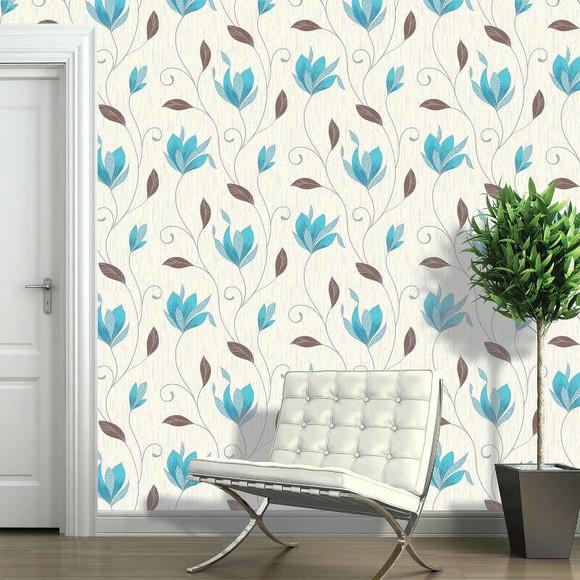 Papel De Parede Floral Azul