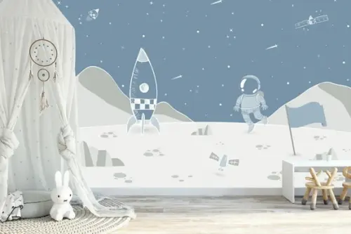 Papel de Parede Adesivo Astronauta Planetas Infantil M²