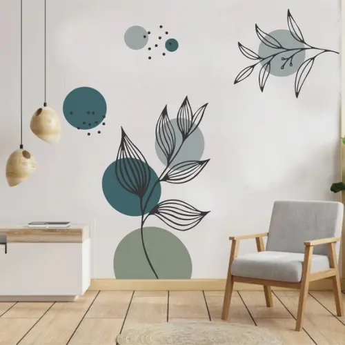 Adesivo Parede Decorativo Botânico Floral Boho Tons Verde