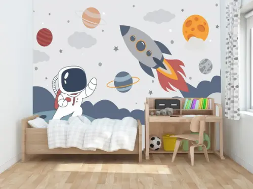 Papel de Parede Adesivo Astronauta Planetas Foguete M²