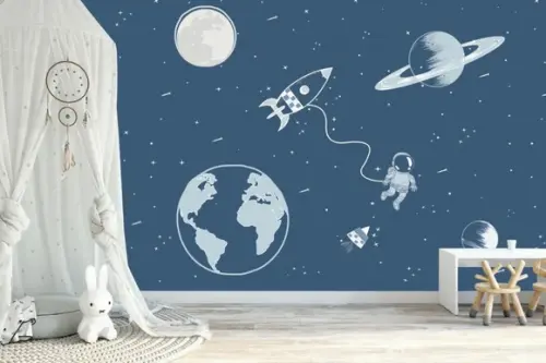 Papel de Parede Adesivo Planetas Astronauta Infantil M² Baby