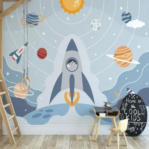 Papel de Parede Auto Adesivo Foguete Planetas Astronauta M²