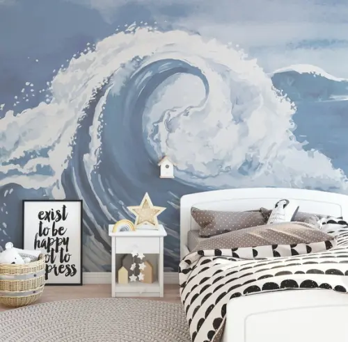 Papel de Parede Adesivo Infantil Fundo do Mar Onda Aquare M²
