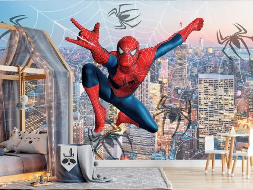 Papel de Parede Auto Adesivo Homem Aranha Predios Teia M²
