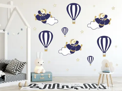 Adesivos Parede Urso Aviador Balões Nuvens Infantil Azul m