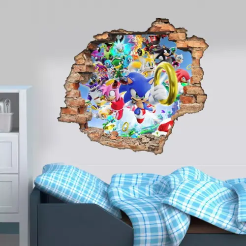 Adesivo Parede Infantil Sonic Buraco 3d