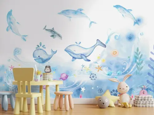 Papel de Parede Adesivo Infantil Fundo do Mar Aquarela M²