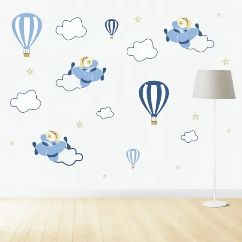 Adesivos Parede Urso Aviador Balões Nuvens Infantil baby