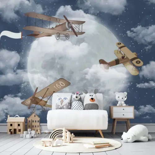 Papel De Parede Adesivo Infantil Aviador Planeta M²