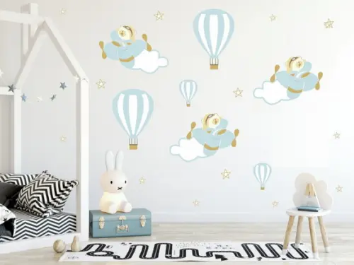 Adesivos Parede Urso Aviador Balões Nuvens Infantil