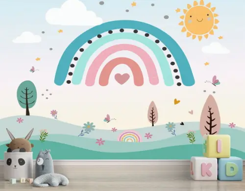 Papel De Parede Arco Íris Nuvem M²