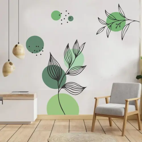 Adesivo Parede Decorativo Botânico Floral Boho Tons Verde 01