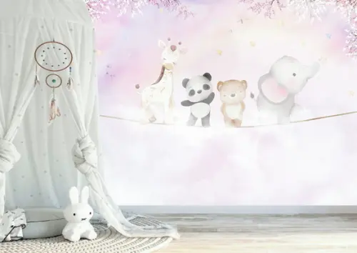 Papel de Parede Adesivo Arco Iris Safari Baby M²