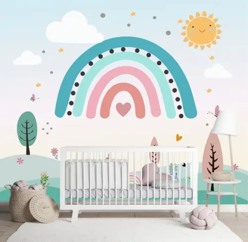 Papel de Parede Auto adesivo Arco Íris Jardim Encantado m²