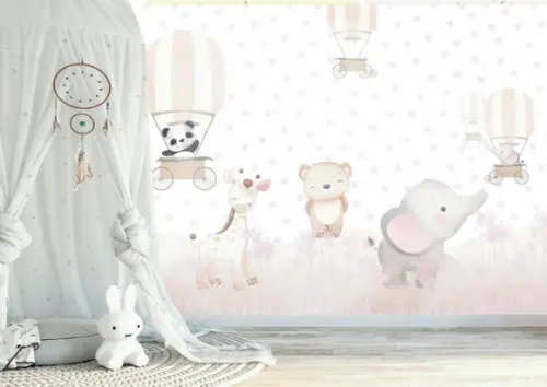 Papel de Parede Safari Zoo Balão Amor Baby Colors M²