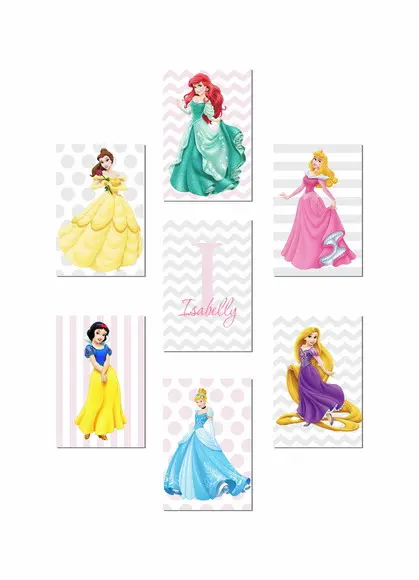 Kit 7 Placas Decorativas Princesas Disney