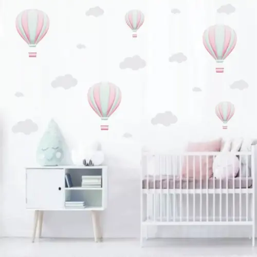 Adesivos Parede Infantil Balão Balões Nuvens Rosa e Cinza