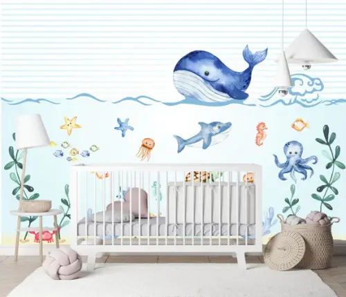 Papel de Parede Adesivo Infantil Fundo do Mar Aquarela M²