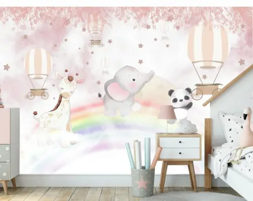 Papel de Parede Adesivo Arco Iris Safari Aquarela M²