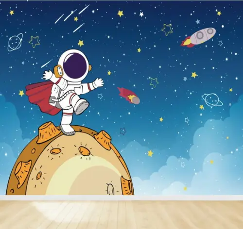 Papel de Parede Adesivo Astronauta Planetas Estrelado M²