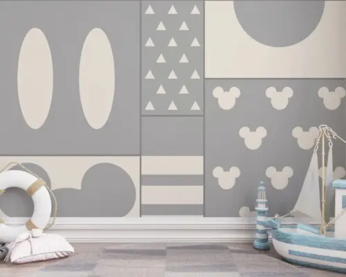 Papel de Parede Adesivo Disney Mickey Mousse Cinza M²