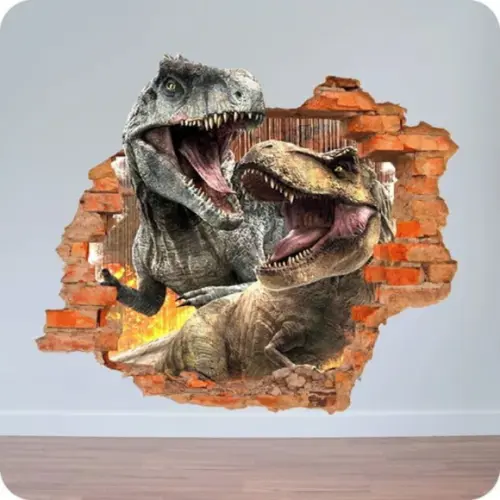 Adesivo Infantil Dinossauro 3d Buraco na Parede
