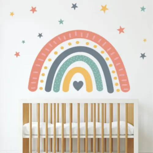 Adesivo de Parede Infantil Arco Iris com Estrelas 110x80cm