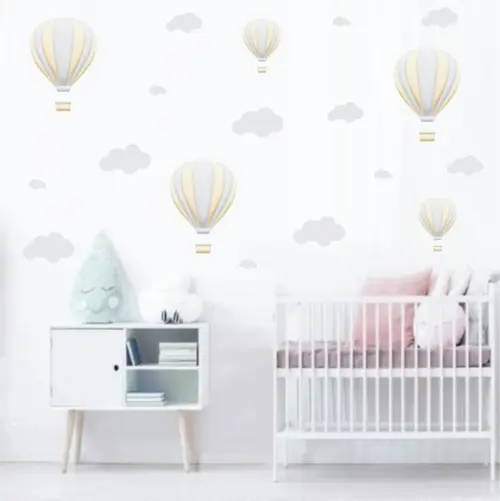 Adesivos Parede Infantil Balão Balões Nuvens Amarelo Cinza