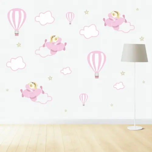 Adesivos Parede Urso Aviador Balões Nuvens Infantil menina
