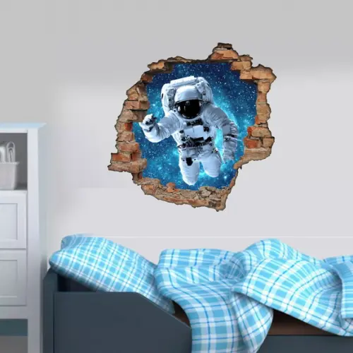 Adesivo Parede Infantil Astronauta Buraco 3d 65x65cm