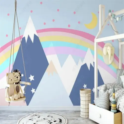 Papel D Parede Adesivo Infantil Arco Íris Color Montanhas M²