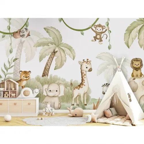 Papel de Parede Safari Zoo Baby Aquarela M²