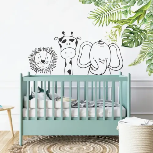 Adesivo de Parede Safari e Floral Zoo Baby Infantil