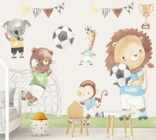 Papel de Parede Safari Futebol Aquarela Baby M²