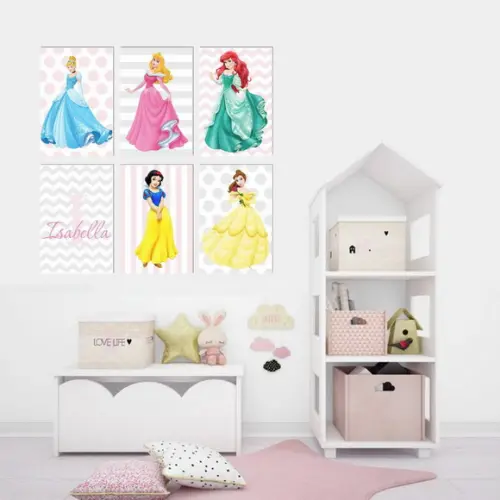 Kit 6 Placas Decorativas Princesas Disney