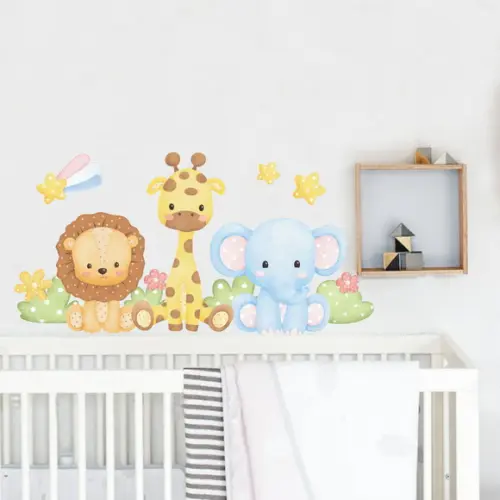 Adesivo Decorativo Safari Zoo Baby Aquarela 110x55cm