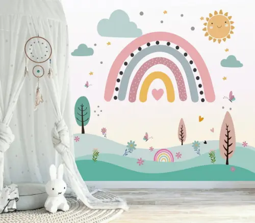 Papel de Parede Adesivo Arco Íris Nuvem M²