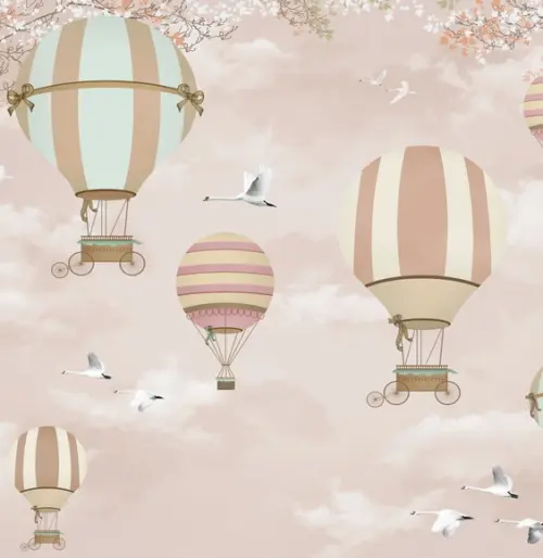 Papel de Parede Infantil Rosa Balão Nuvens m²