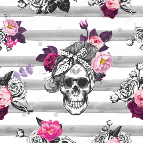 Papel de parede Caveira Rosas Decor 30