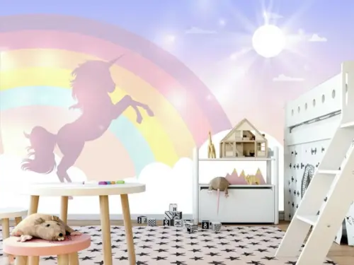 Papel de Parede Auto adesivo Arco Íris Unicornio m²