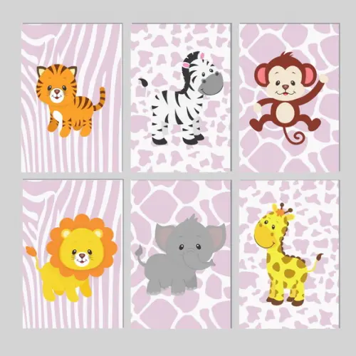 Kit 6 Placas Decorativas Zoo Safari MDF Menina