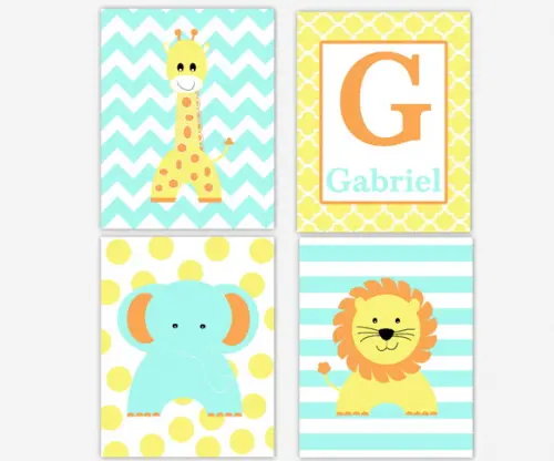 Kit 4 Placas Decorativas Zoo Safari MDF Nome personalizado
