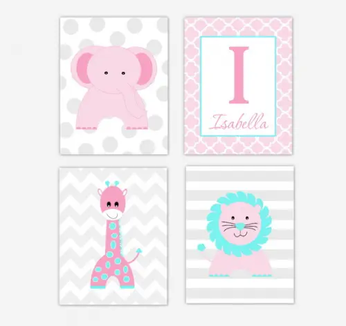 Kit 4 Placas Decorativas Zoo Safari MDF Nome personalizado