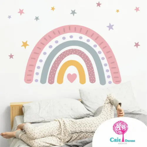 Adesivo de Parede Infantil Arco Iris com Estrelas 110x80 cm