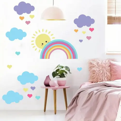 Adesivo de Parede Arco Iris Sol e Nuvens Amor Infantil Baby